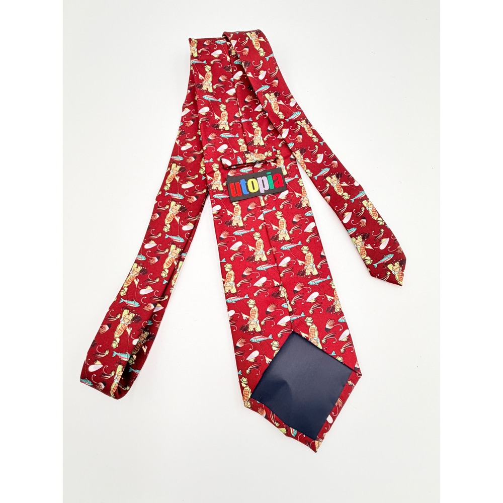 Utopia‎ Mens Fly Fishing Novelty Necktie Red Fisherman Fish Lure Print Tie